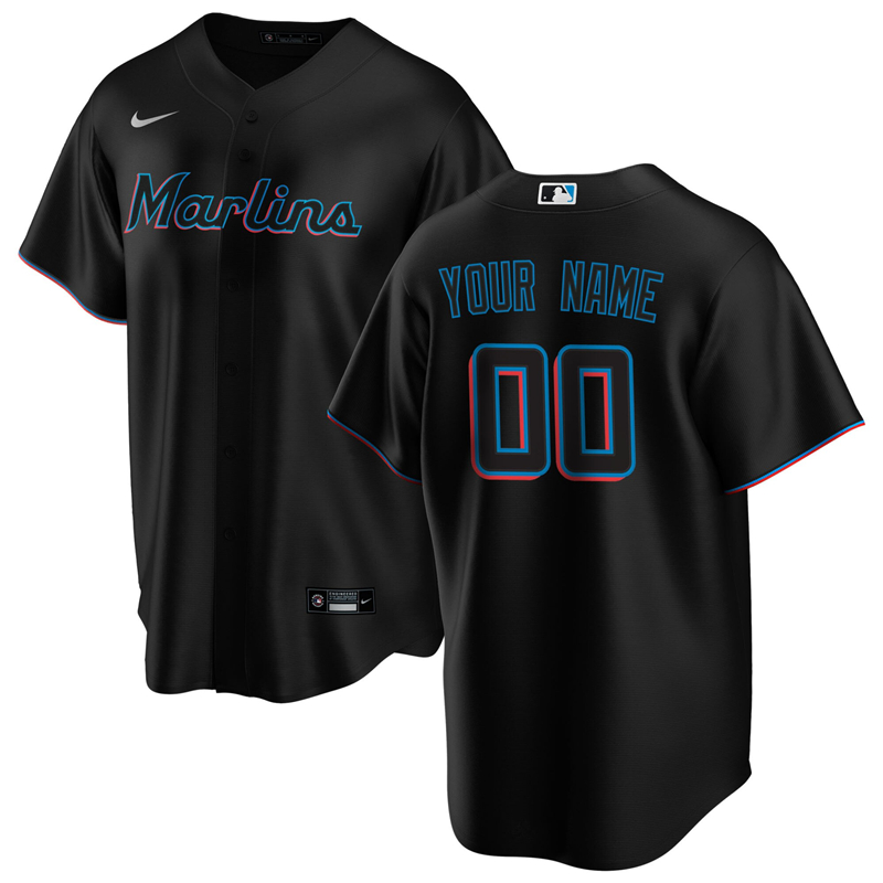 2020 MLB Men Miami Marlins Nike Black Alternate 2020 Replica Custom Jersey 1->los angeles dodgers->MLB Jersey